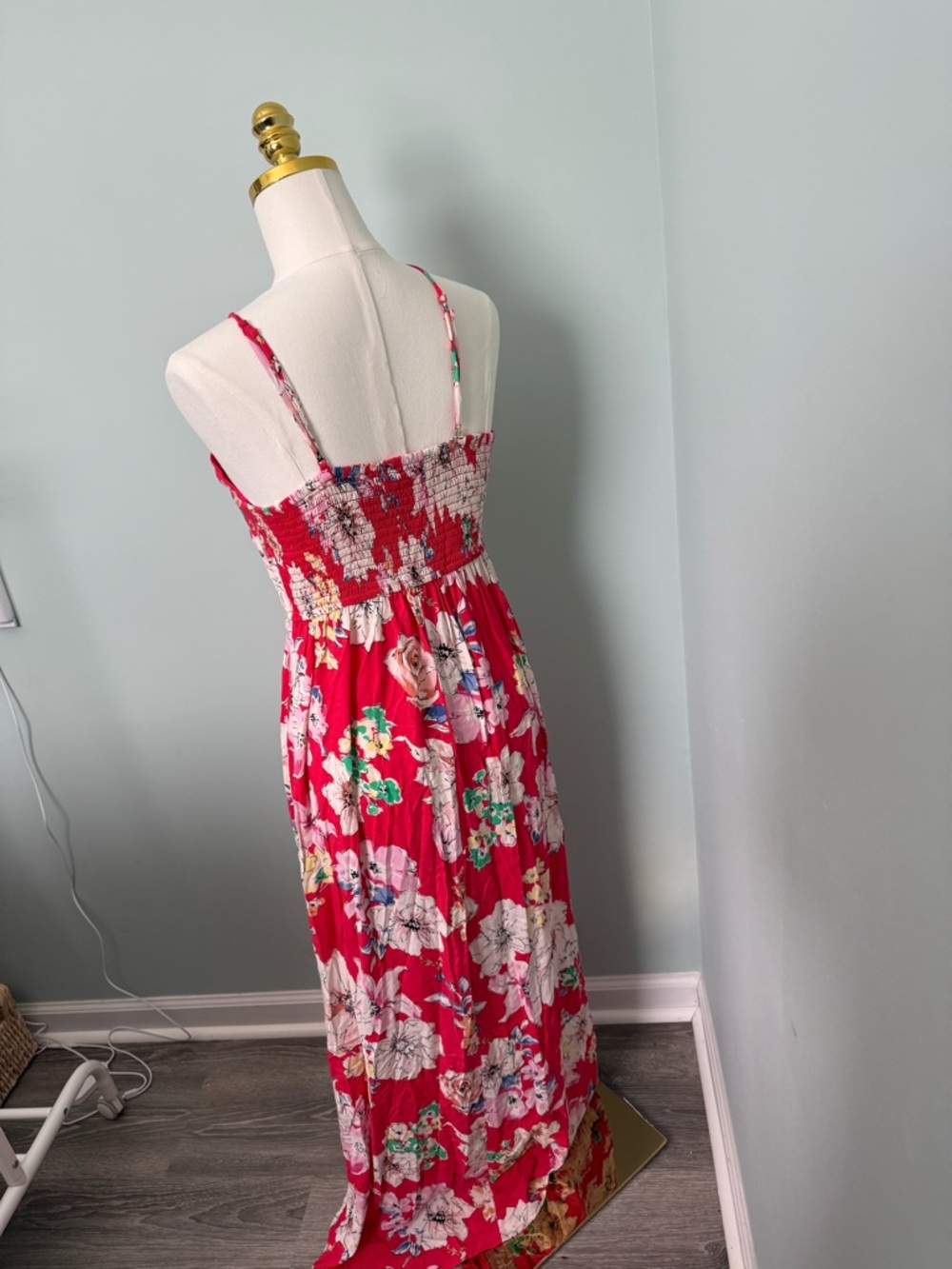 Band of Gypsies Red Floral Apron Halter Maxi Dress Smocked A-Line Summer Med M - Picture 3 of 4